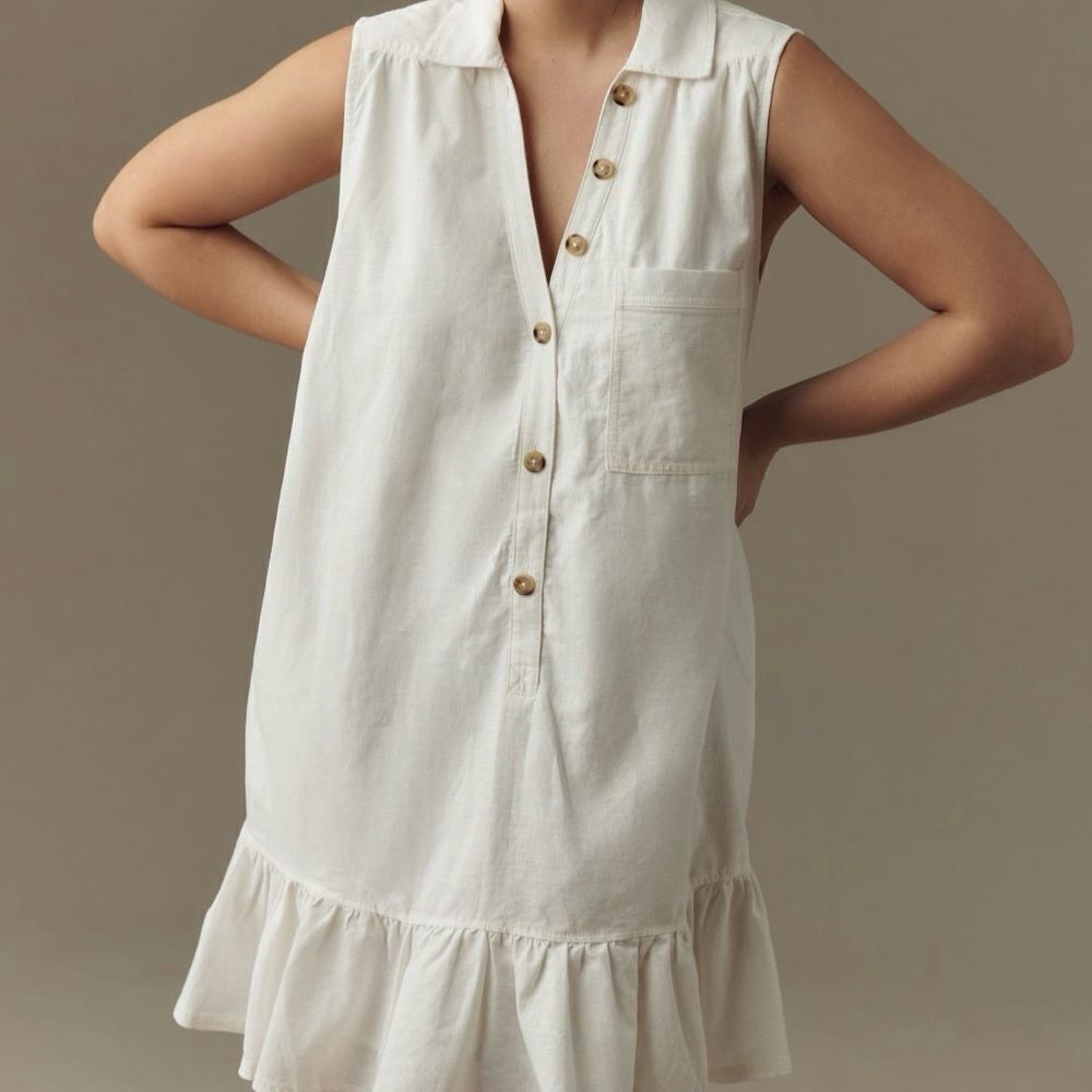 Anthropologie | Pilcro Sleeveless V-Neck Linen Flounce Mini Dress | Size: M - Picture 3 of 7